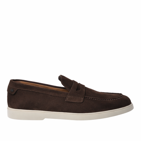 BALDININI - Loafers din piele intoarsa, maro inchis, cu talpa de cauciuc alba.