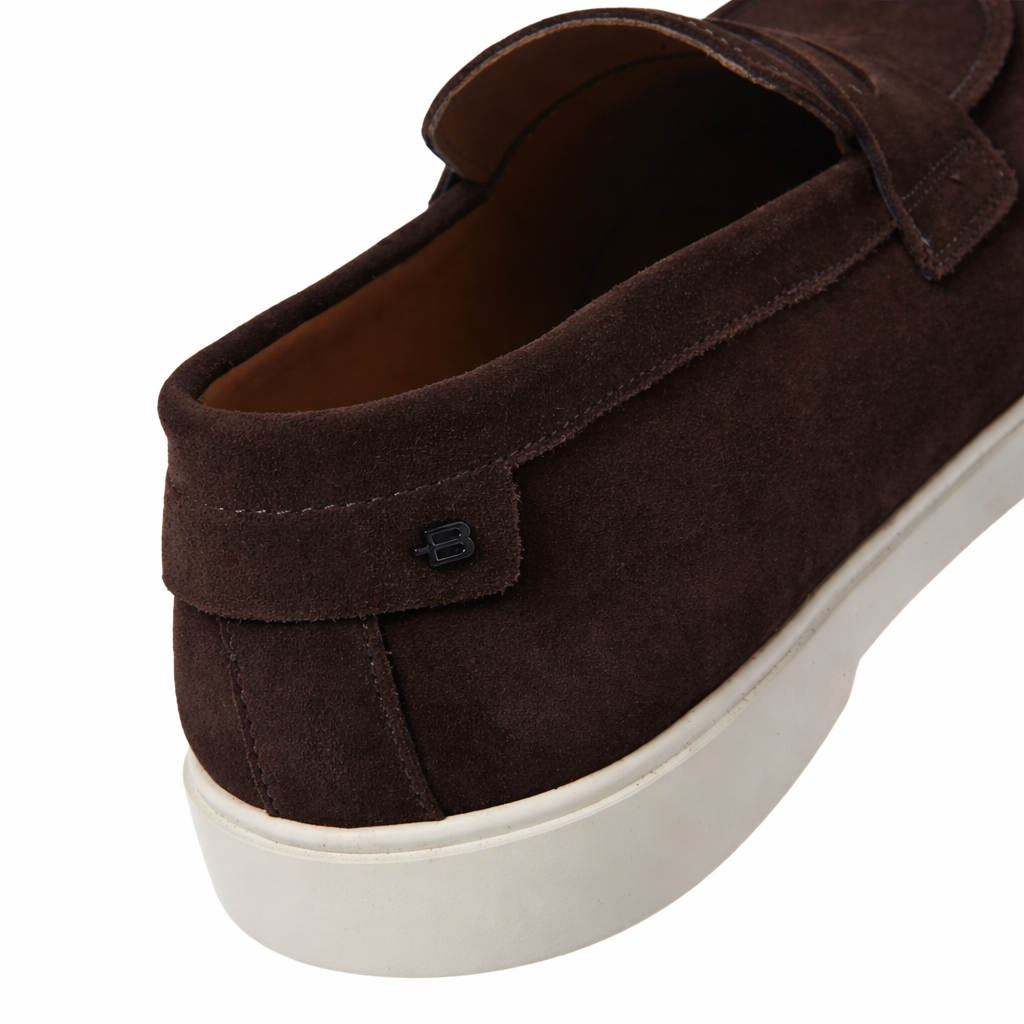 BALDININI - Loafers din piele intoarsa, maro inchis, cu talpa de cauciuc alba.