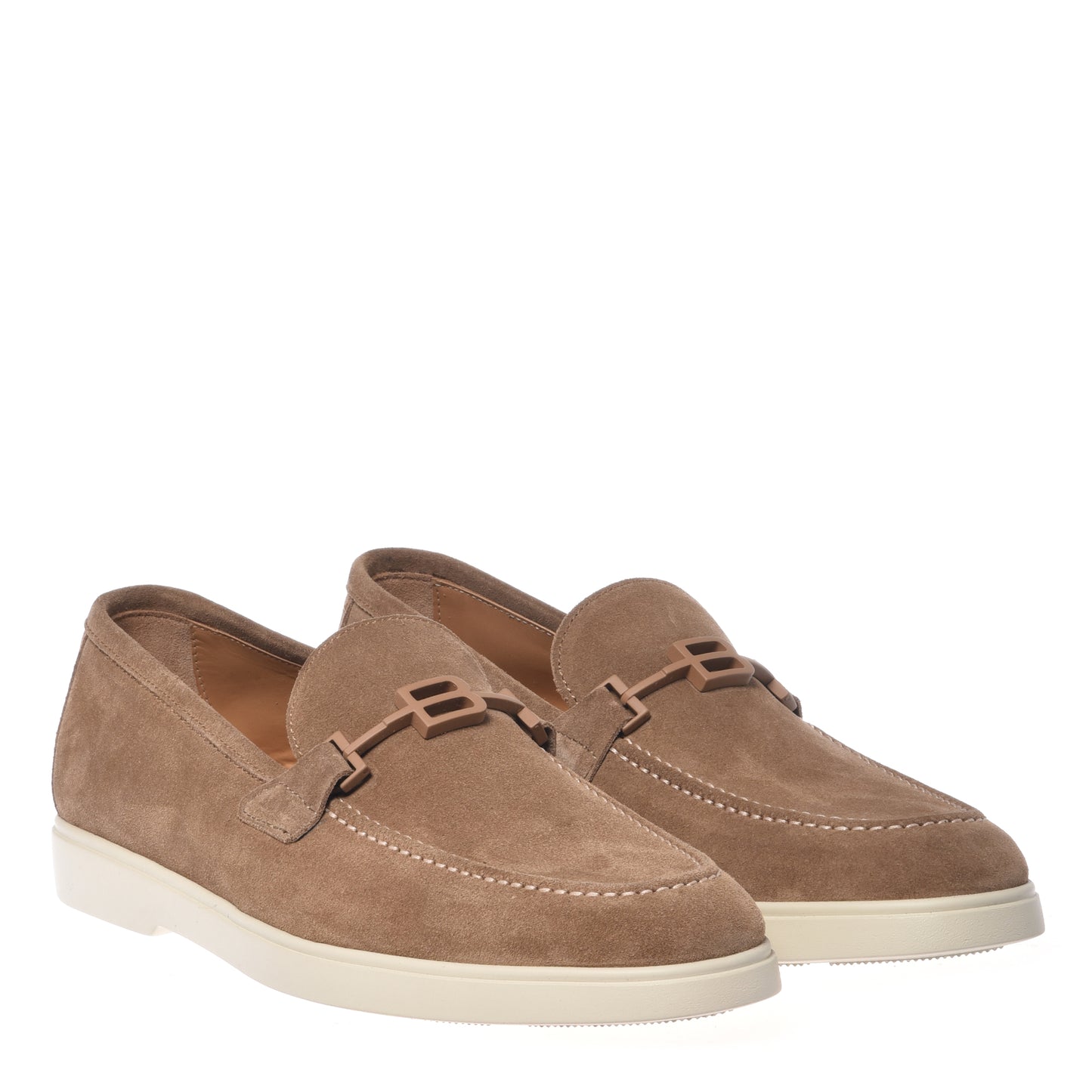 BALDININI - Loafers din piele intoarsa, bej, cu talpa de cauciuc alba.