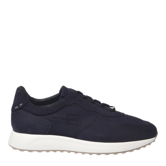 BALDININI - Sneakers din piele intoarsa, cu siret, bleumarin.