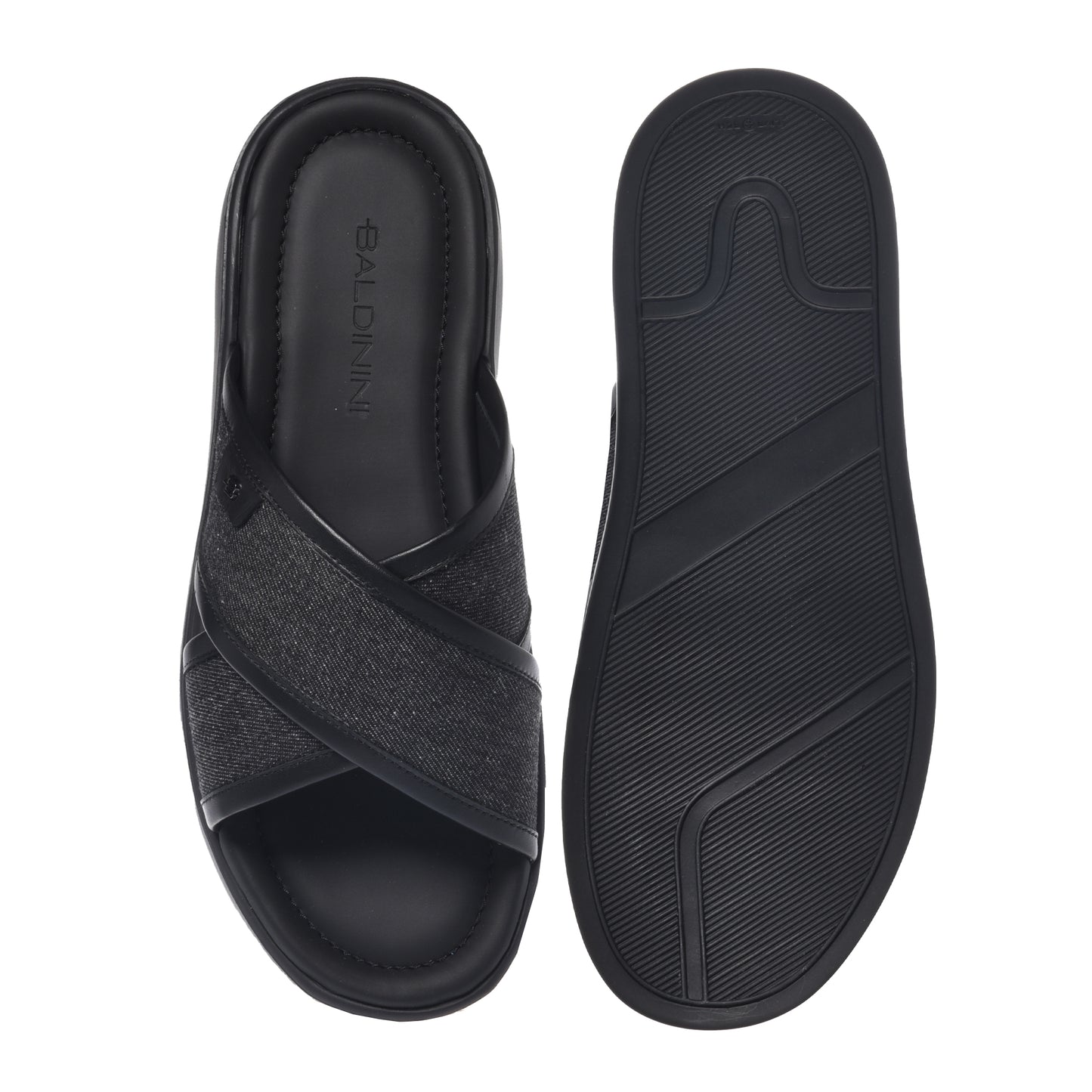 BALDININI - Papuci din panza cu detalii din piele, negru.