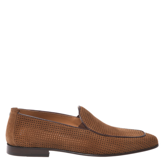 BALDININI - Loafers din piele intoarsa, maro inchis, cu talpa de piele si cauciuc la culoare.
