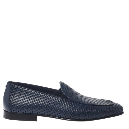 BALDININI - Loafers din piele, model cu perforatii, bleu-oceano.