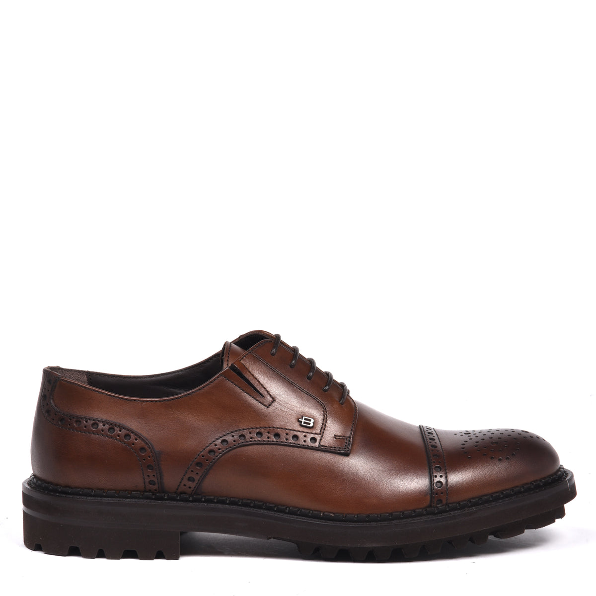 BALDININI - Pantofi cu siret model derby, din piele cu perforatii tip brogue, maro.