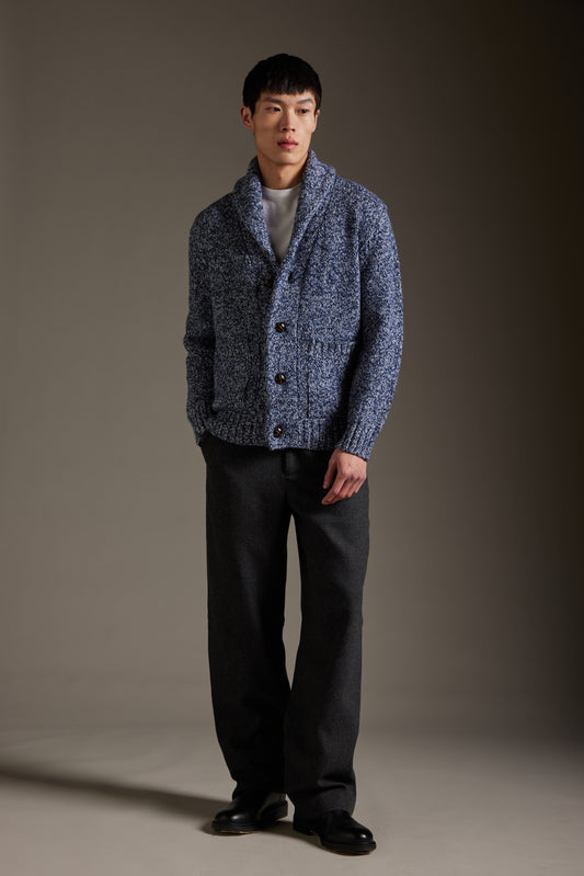 Kangra - Jacketa din 80% lana si 20% nylon, albastru țesătură cu model pepit alb (tip houndstooth).