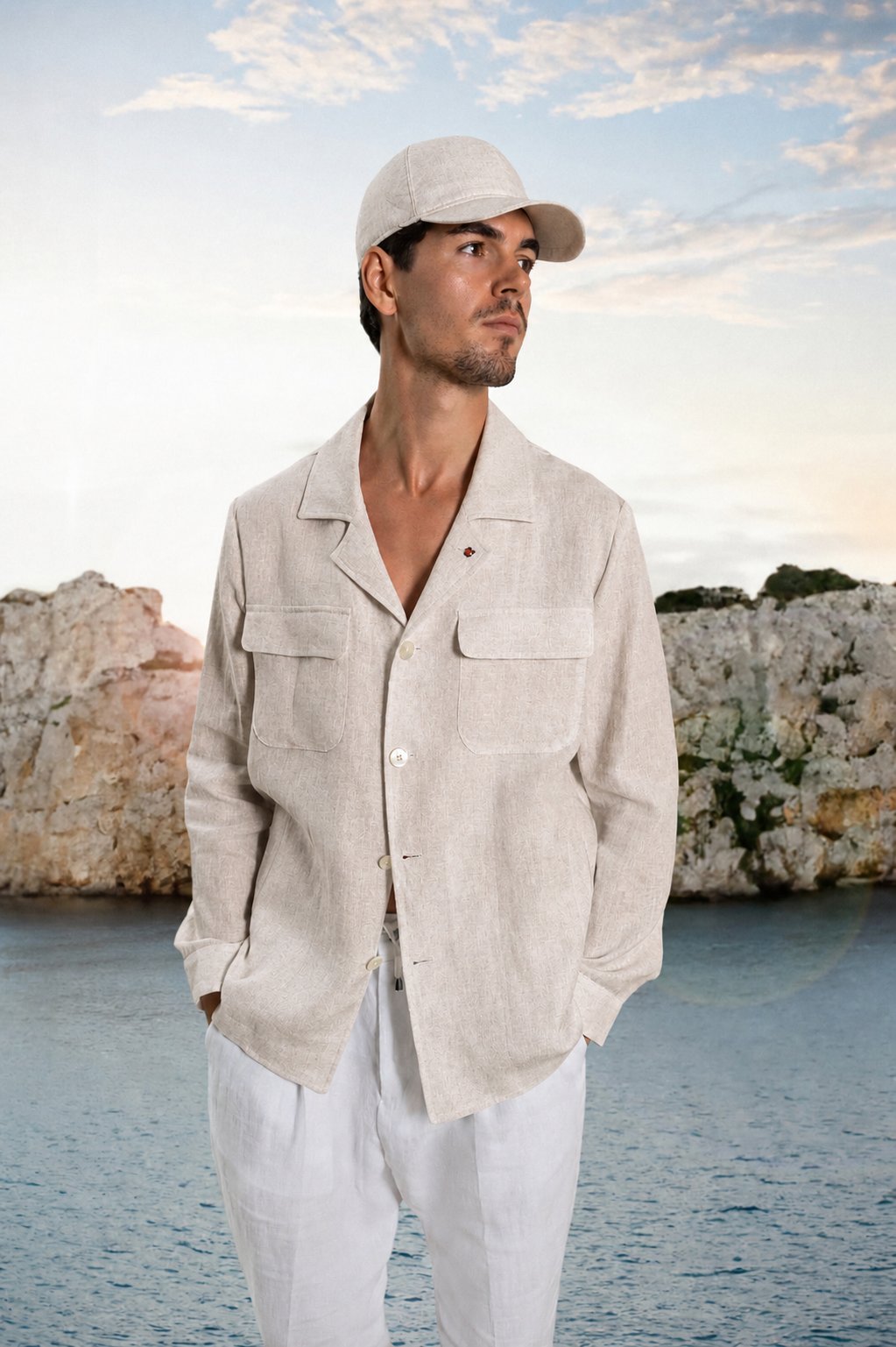 FUGATO - Overshirt din 100% in, bej.