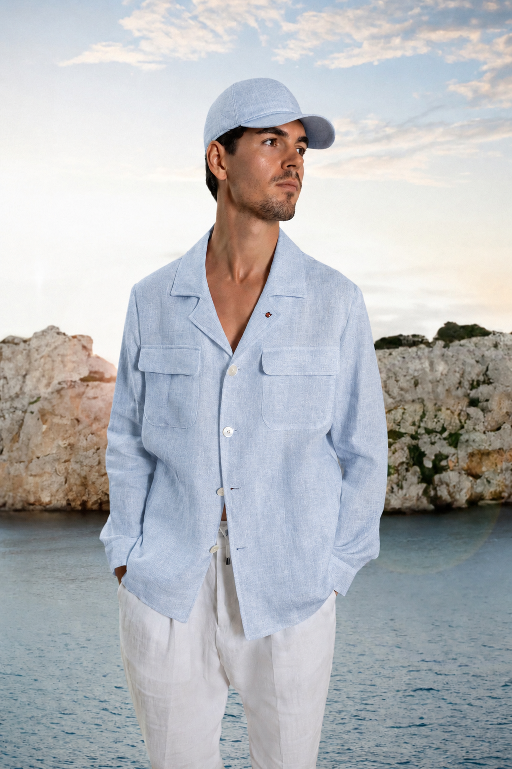 FUGATO - Overshirt din 100% in, bleu-sky.