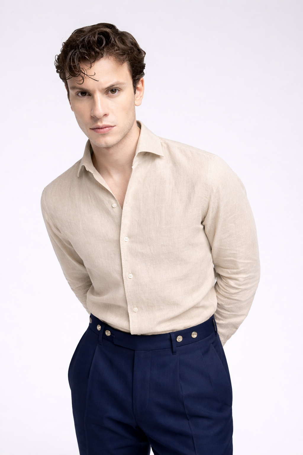 ALESSANDRO GHERARDI - Camasa model DOUBLE BDN, din 100% in, culoare sand-beige.