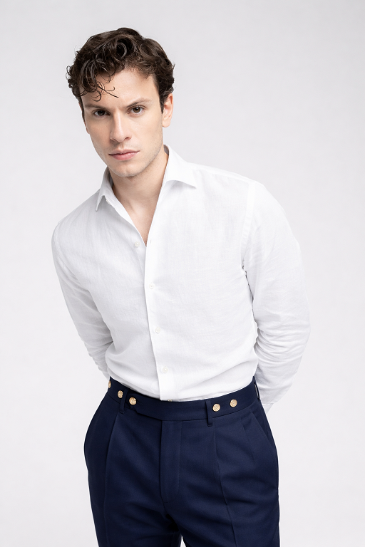 ALESSANDRO GHERARDI - Camasa model DOUBLE BDN, din 100% in, culoare alb.