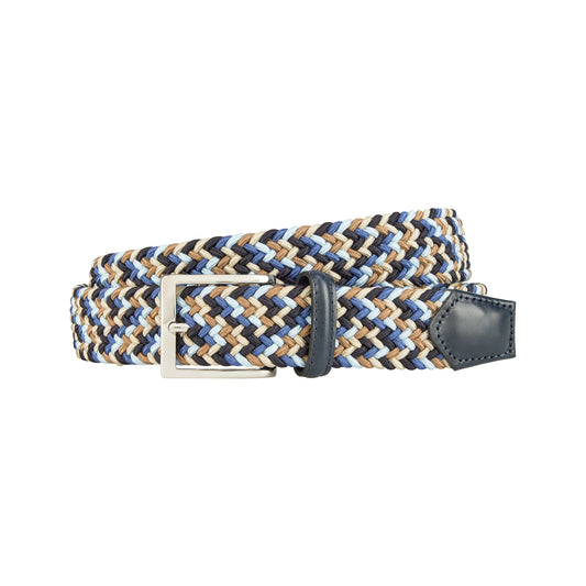 ATHISON - Curea impletita, din material elastic, combinatie multicolora, cu detalii piele naturala.