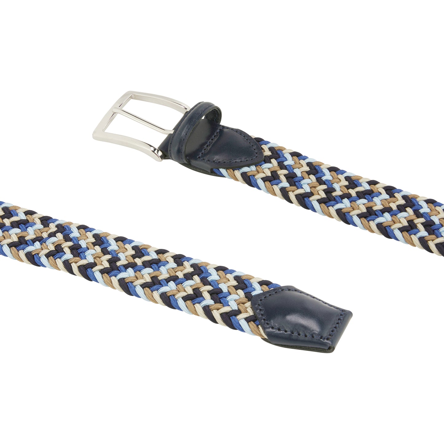 ATHISON - Curea impletita, din material elastic, combinatie multicolora, cu detalii piele naturala.
