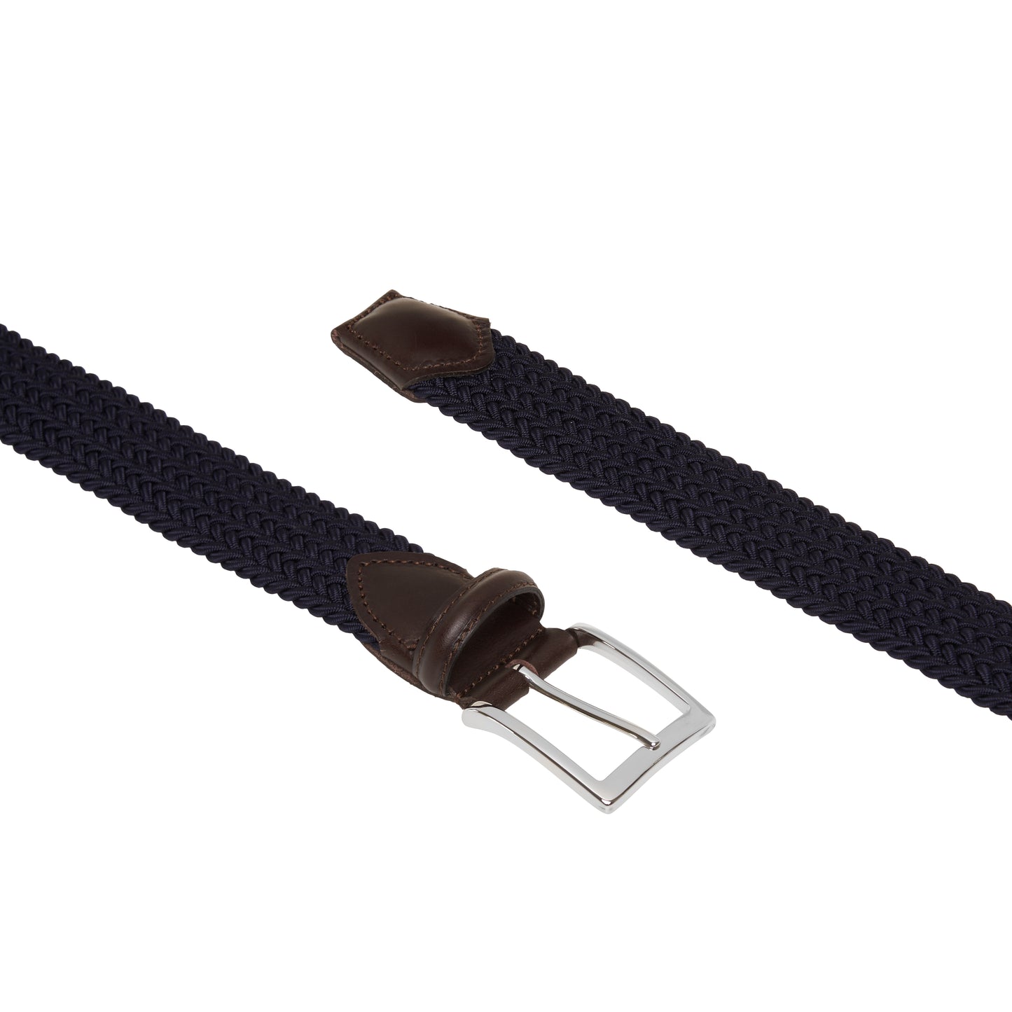 ATHISON - Curea impletita, din material elastic dark-navy, cu detalii piele naturala.