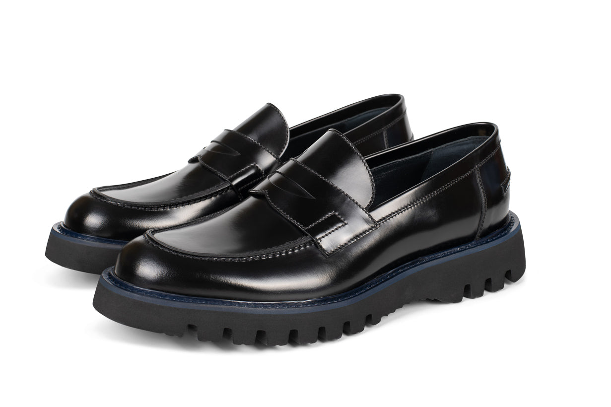 Blu Barrett - Bastia-007.10 Pantofi din piele naturala tip loafer cu talpa over-size si detaliu albastru
