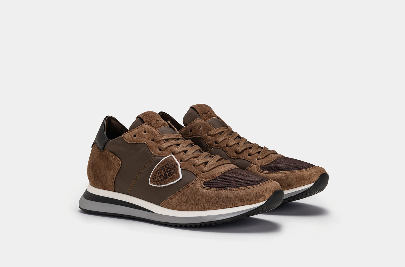 Philippe Model - Sneaker maro vintage - combinatie de piele naturala si material